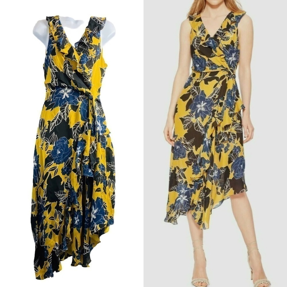Parker Women’s Sz0 Canary Gianna Floral Loreena Sleeveless Wrap Front Midi Dress